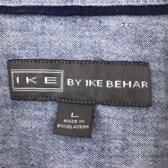 Ike Behar Short Sleeve Linen/Cotton Button Down Blue Shirt | size L - Picture 8 of 11